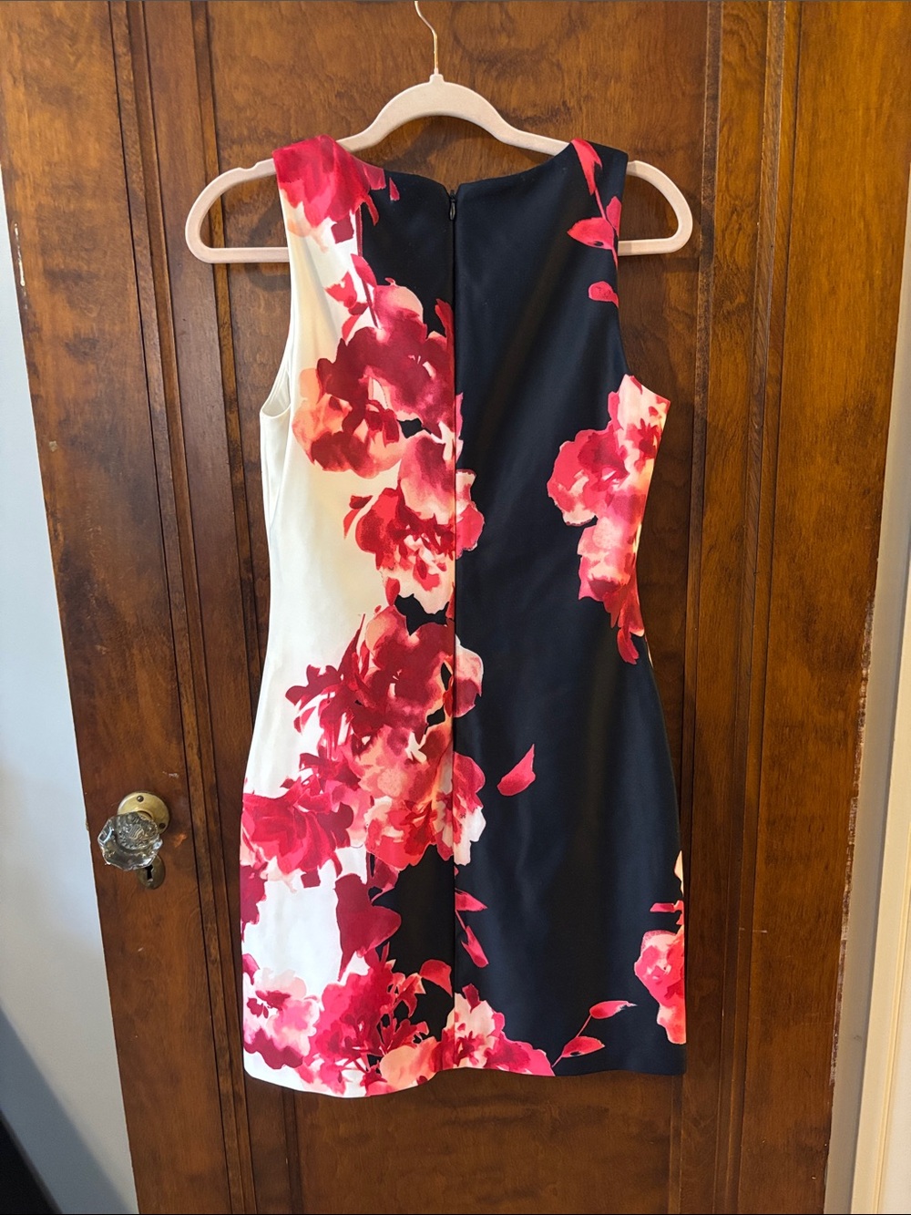 Lauren Ralph Lauren Sleeveless Navy Blue & White Dress w/ Pink Florals Size 8 - Picture 2 of 8